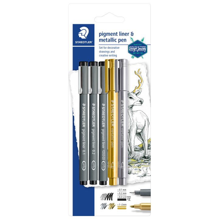 Pigment Liner + Metallic pen 5-pack i gruppen Hobby & Kreativitet / Kalligrafi / Lettering sett hos Pen Store (131923)