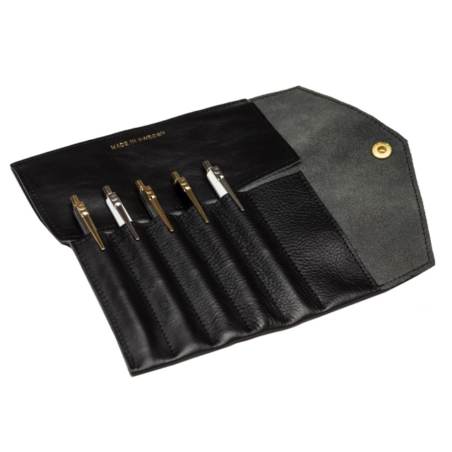 Fiffi Leather Pen Roll Black 6 lommer