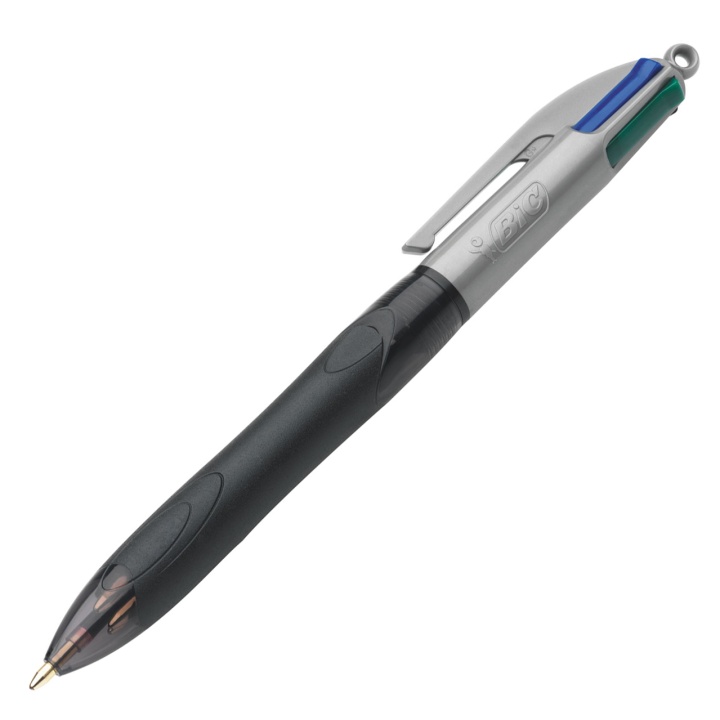 BIC 4 Colours Grip PRO Penna A Sfera Retrattile 12 Pezzi - Punta Media 1mm, Colori: Nero, Blu, Verde, Rosso, Con Impugnatura Ergonomica E Clip - 4
