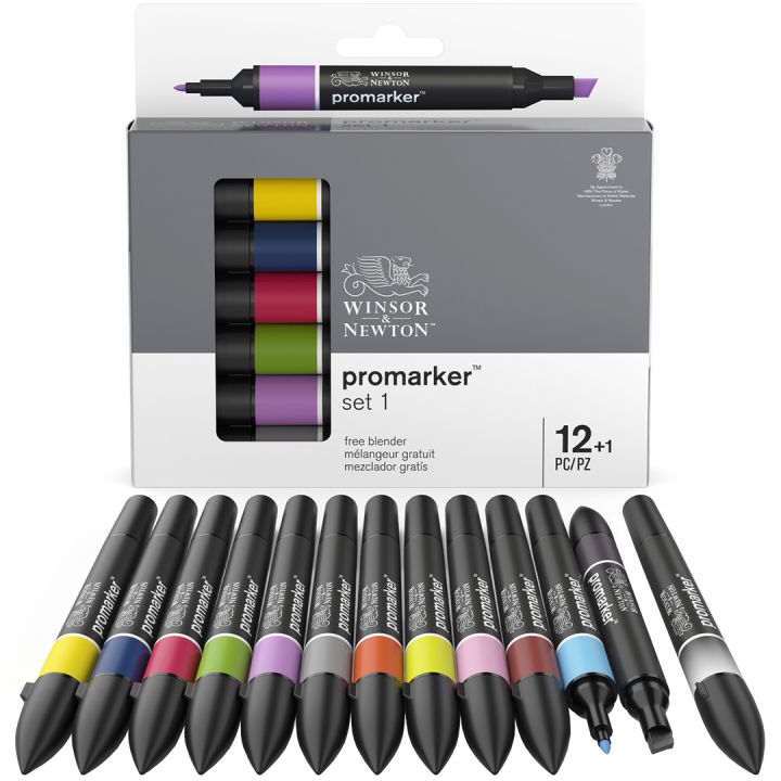 ProMarker 12-set + blender (Set 1) i gruppen Penner / Kunstnerpenner / Tusjpenner hos Pen Store (100540)