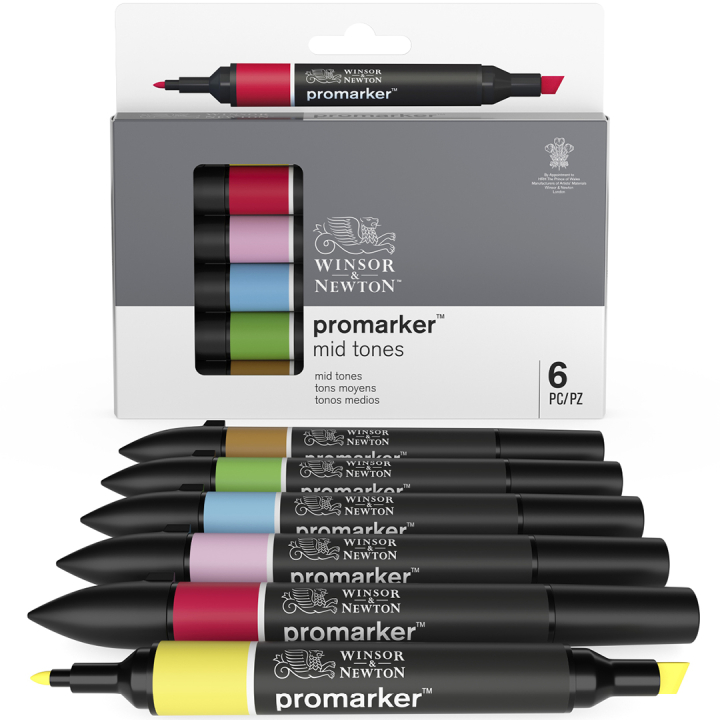 ProMarker 6-set Mid tones i gruppen Penner / Kunstnerpenner / Illustrasjonmarkers hos Pen Store (100542)