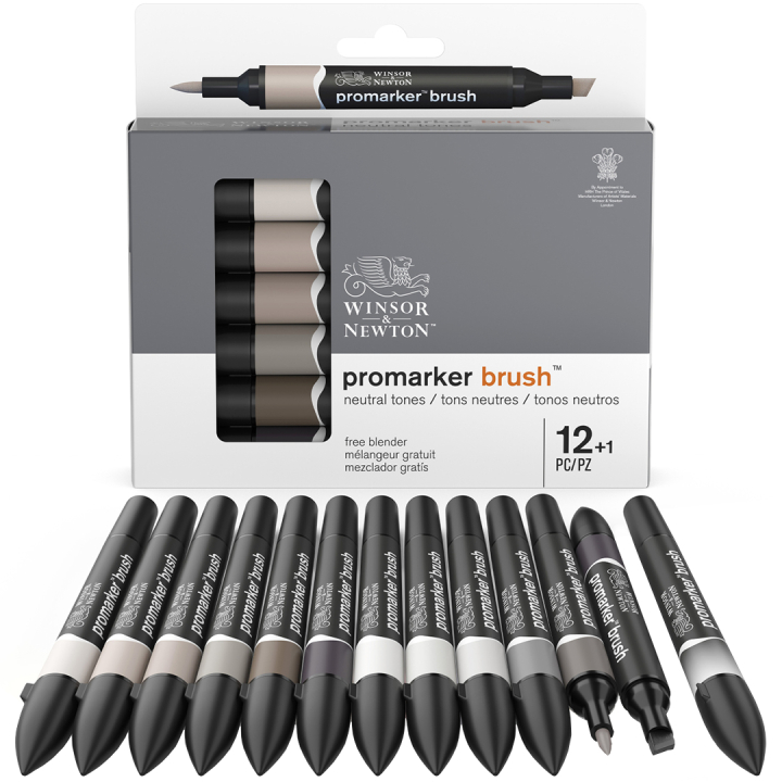 BrushMarker Neutral tones 12-set + Blender i gruppen Penner / Kunstnerpenner / Penselpenner hos Pen Store (100556)