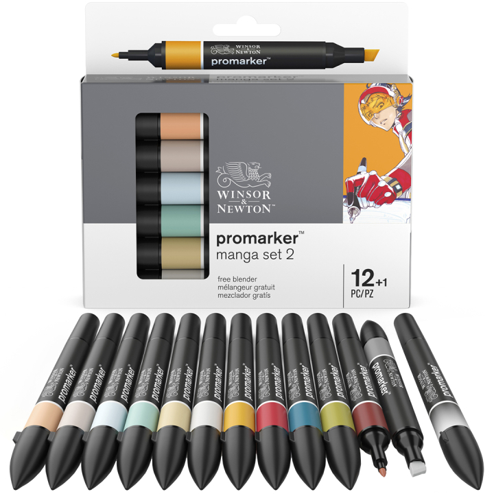 ProMarker 12-set + blender (Manga set 2) i gruppen Penner / Kunstnerpenner / Tusjpenner hos Pen Store (100559)
