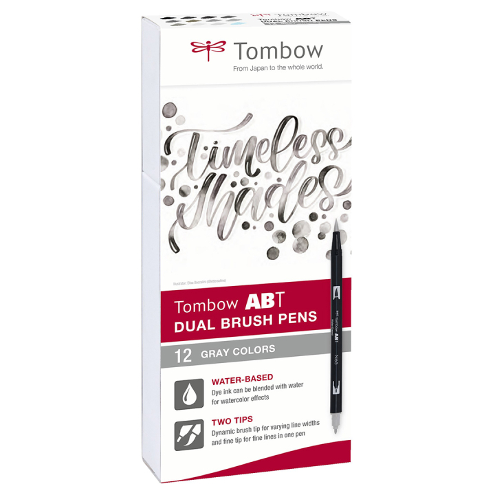 ABT Dual Brush pen 12-set Grey i gruppen Penner / Kunstnerpenner / Penselpenner hos Pen Store (101093)