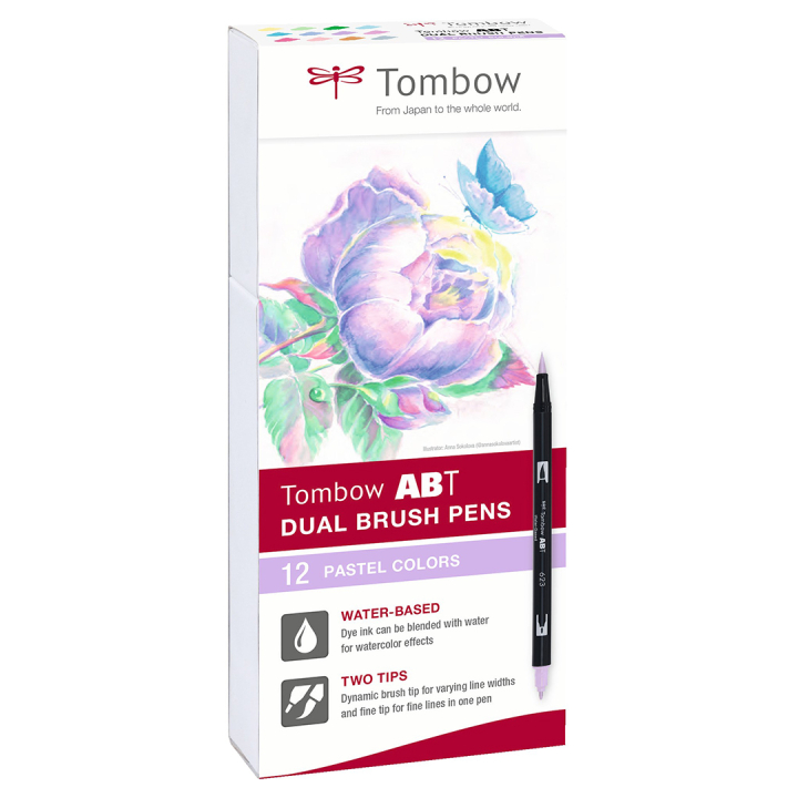 ABT Dual Brush pen 12-set Pastel i gruppen Penner / Kunstnerpenner / Penselpenner hos Pen Store (101094)
