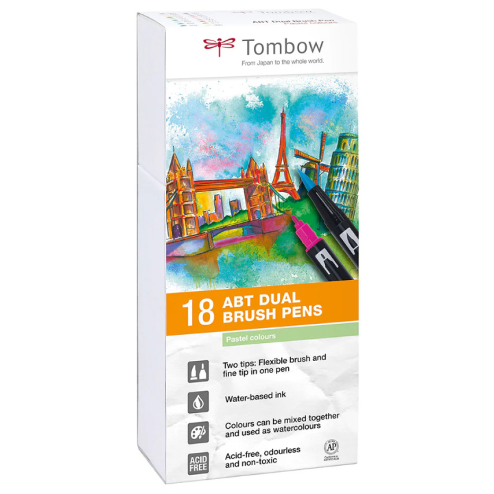 ABT Dual Brush pen 18-set Pastel i gruppen Penner / Kunstnerpenner / Penselpenner hos Pen Store (101096)