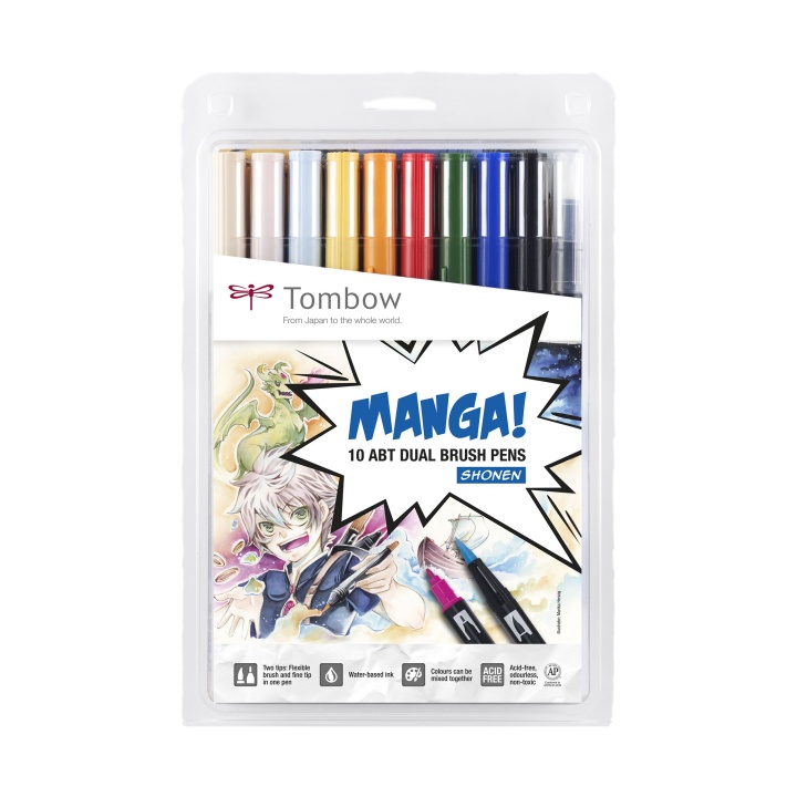 ABT Dual Brush 10-Set Manga Shonen i gruppen Penner / Kunstnerpenner / Penselpenner hos Pen Store (101101)