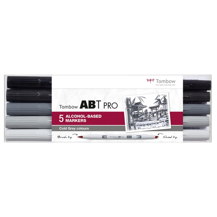 ABT PRO Dual Brush Pen 5-set Cold Grey i gruppen Penner / Kunstnerpenner / Illustrasjonmarkers hos Pen Store (101259)