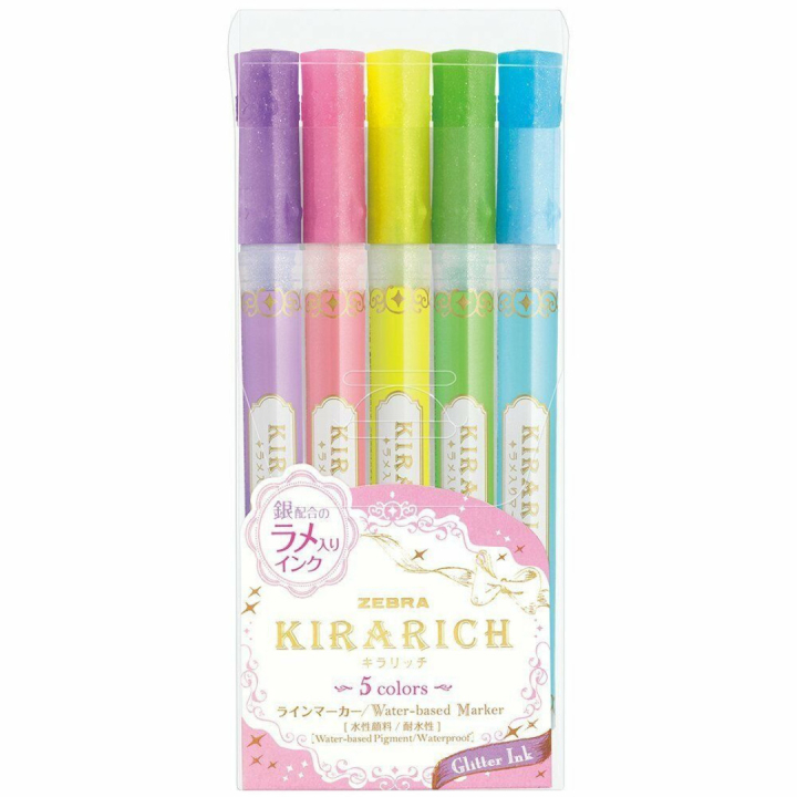 Kirarich Glitter Highlighter 5-set i gruppen Hobby & Kreativitet / Teknikker / Bullet Journal hos Pen Store (102200)