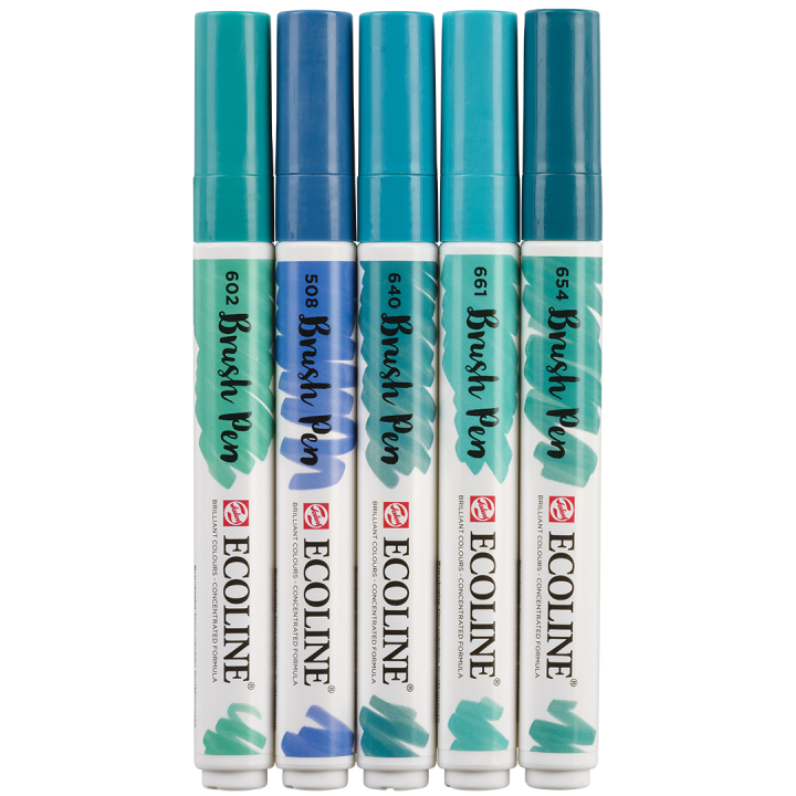 Brush Pen Green Blue 5-set i gruppen Penner / Kunstnerpenner / Penselpenner hos Pen Store (103715)