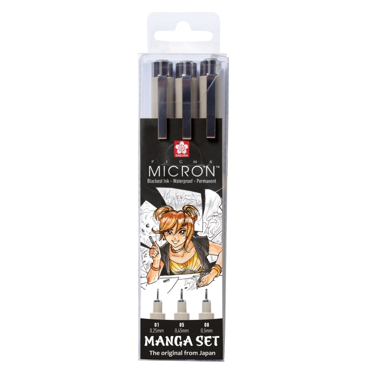 Manga Pigma Micron Black 3-set i gruppen Penner / Skrive / Fineliners hos Pen Store (103848)