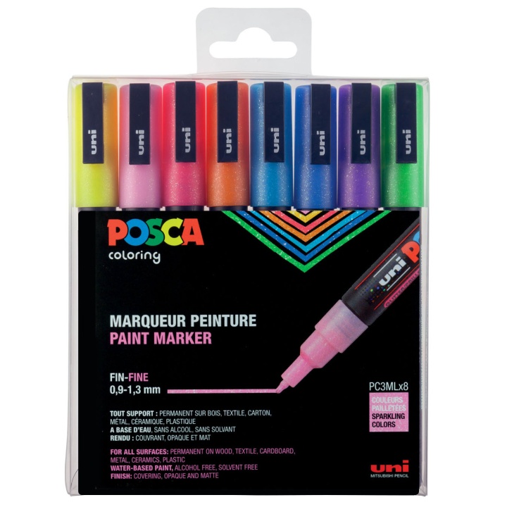 Posca PC-3M Sparkling tones - Set of 8 i gruppen Penner / Kunstnerpenner / Illustrasjonmarkers hos Pen Store (110429)