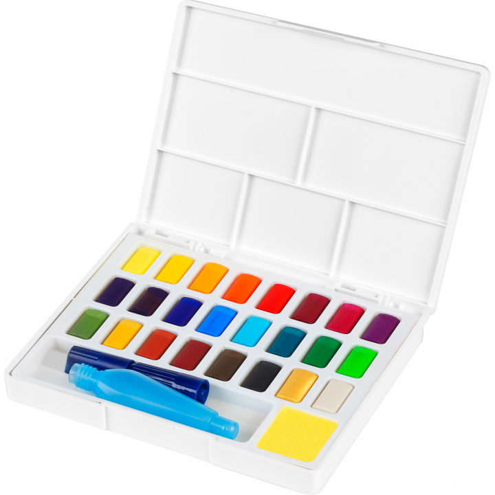 Akvarellset 24 farger + vannpensel i gruppen Kunstnermateriell / Kunstnerfarge / Akvarellmaling hos Pen Store (111744)