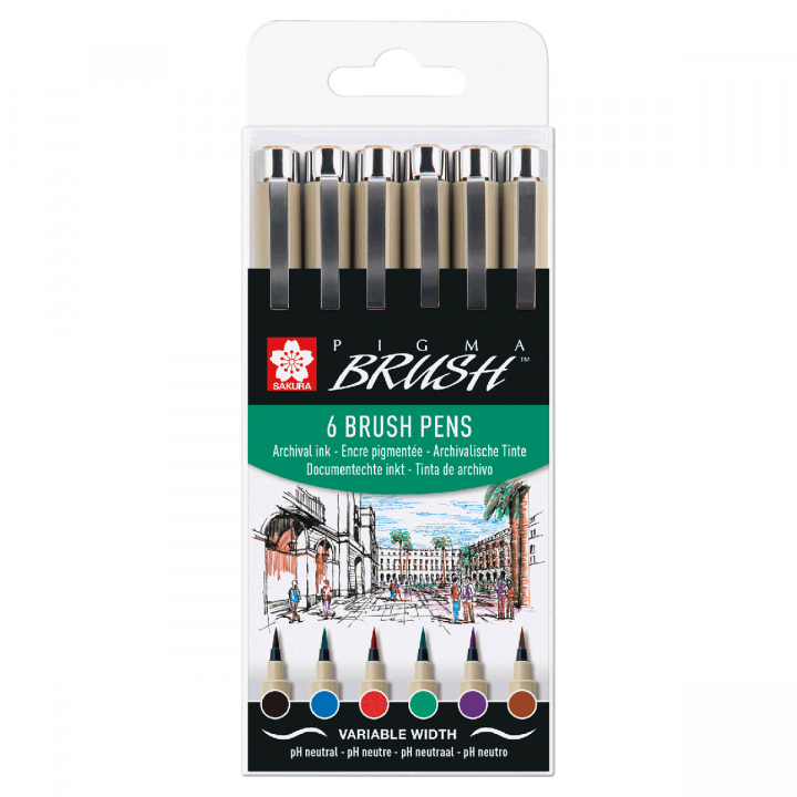 Pigma Brush 6-set Basic Colours i gruppen Penner / Skrive / Fineliners hos Pen Store (125579)