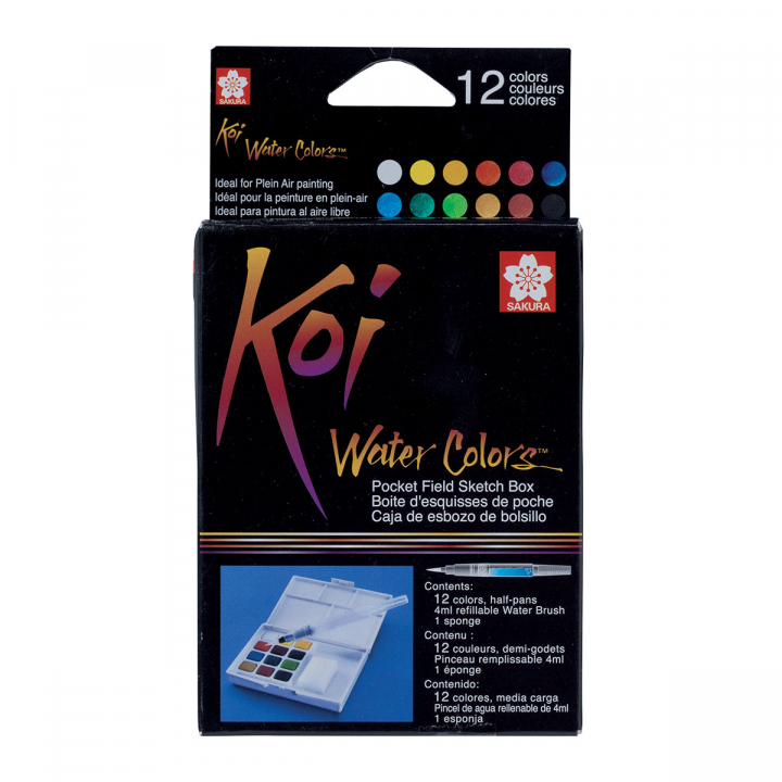 Koi Water Colors Pocket Field Sketch Box 12 + Brush i gruppen Kunstnermateriell / Kunstnerfarge / Akvarellmaling hos Pen Store (125610)