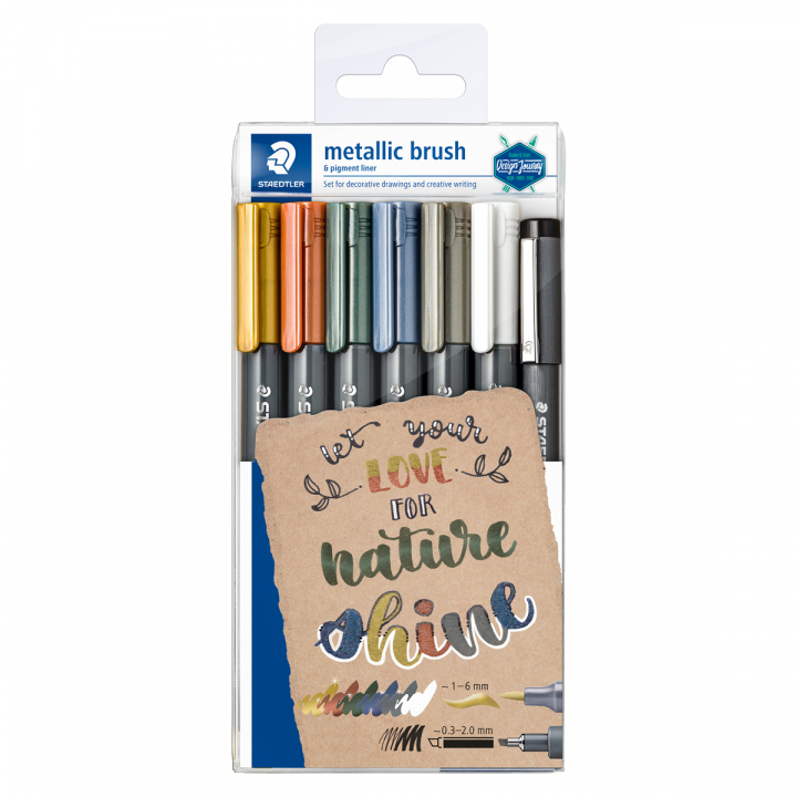 Marker Brush Metallic 5-pack + brush + pigment liner i gruppen Penner / Kunstnerpenner / Penselpenner hos Pen Store (126588)