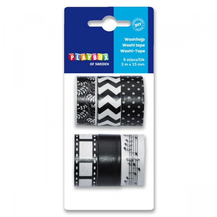 Washi Tape svart og hvit 6-pak i gruppen Hobby & Kreativitet / Hobbytilbehør / Washi Tape hos Pen Store (126867)