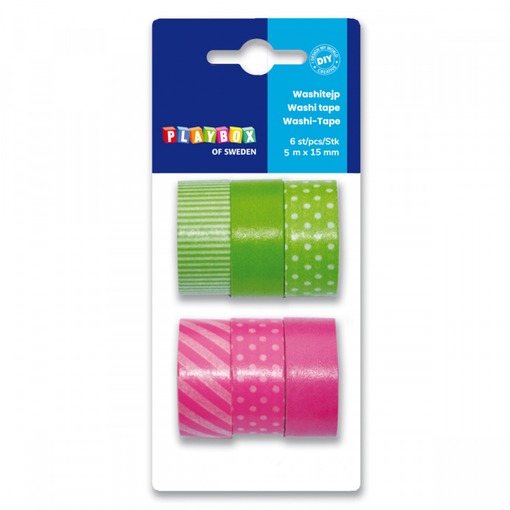 Washi Tape grønn og rosa 6-pak i gruppen Hobby & Kreativitet / Hobbytilbehør / Washi Tape hos Pen Store (126869)