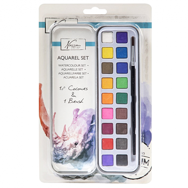 Nassau Fine Art Akvarell-kit 18 farger + pensel