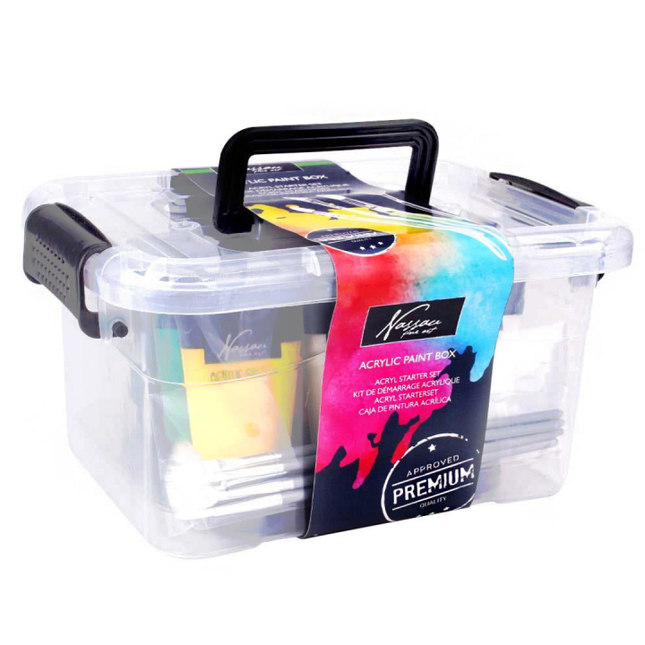 Akrylboks 9 farger (75 ml) + 6 pensler i gruppen Kunstnermateriell / Kunstnerfarge / Akrylmaling hos Pen Store (128539)