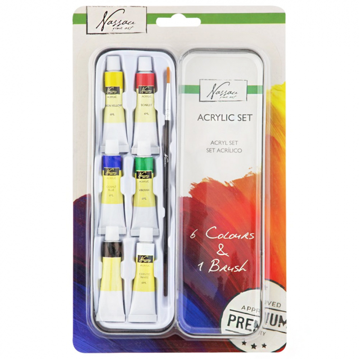 Akrylsett 6 farger (6 ml) + pensel i gruppen Kunstnermateriell / Kunstnerfarge / Akrylmaling hos Pen Store (128544)