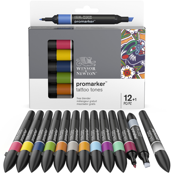 Promarker 12-sett + Blender (Tattoo Tones) i gruppen Penner / Kunstnerpenner / Illustrasjonmarkers hos Pen Store (128781)
