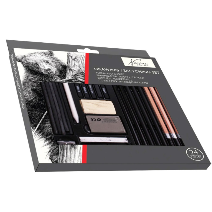 Sketch & Draw 24-set i gruppen Kunstnermateriell / Kritt og blyanter / Kullpenner og kull hos Pen Store (129355)