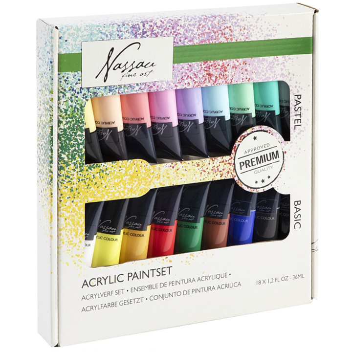 Akryl Bright & Pastell 18-set i gruppen Kunstnermateriell / Kunstnerfarge / Akrylmaling hos Pen Store (129362)