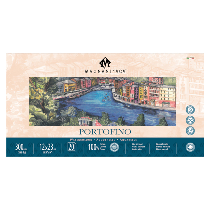 Akvarellblokk Portofino 100% Bomull 300g Satin 12x23cm 20 Sheets i gruppen  Papir & Blokk / Artistblokk / Akvarellpapir hos Pen Store (129680)