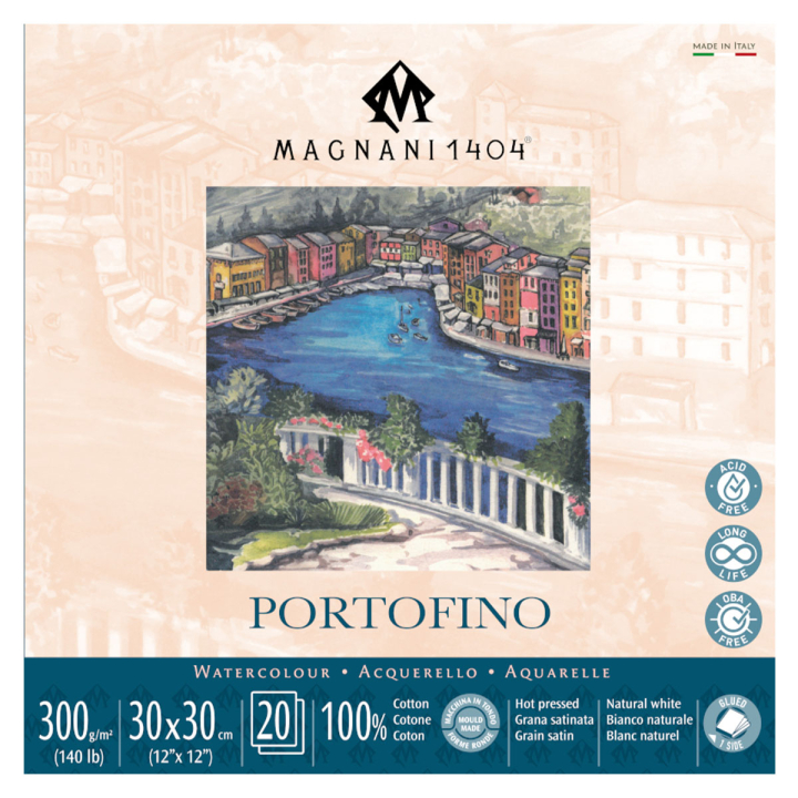 Akvarellblokk Portofino 100% Bomull 300g Satin 30x30cm 20 Sheets i gruppen  Papir & Blokk / Artistblokk / Akvarellpapir hos Pen Store (129687)