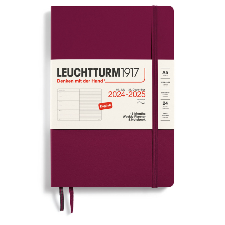 Kalender 18M Weekly Planner & Notebook Soft Cover A5 Port Red i gruppen  Papir & Blokk / Kalendere / 18 md kalendere hos Pen Store (132572)