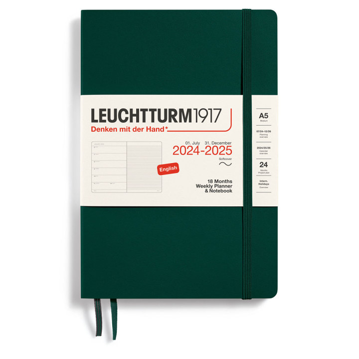 Kalender 18M Weekly Planner & Notebook Soft Cover A5 Forest Green i gruppen  Papir & Blokk / Kalendere / 18 md kalendere hos Pen Store (132574)