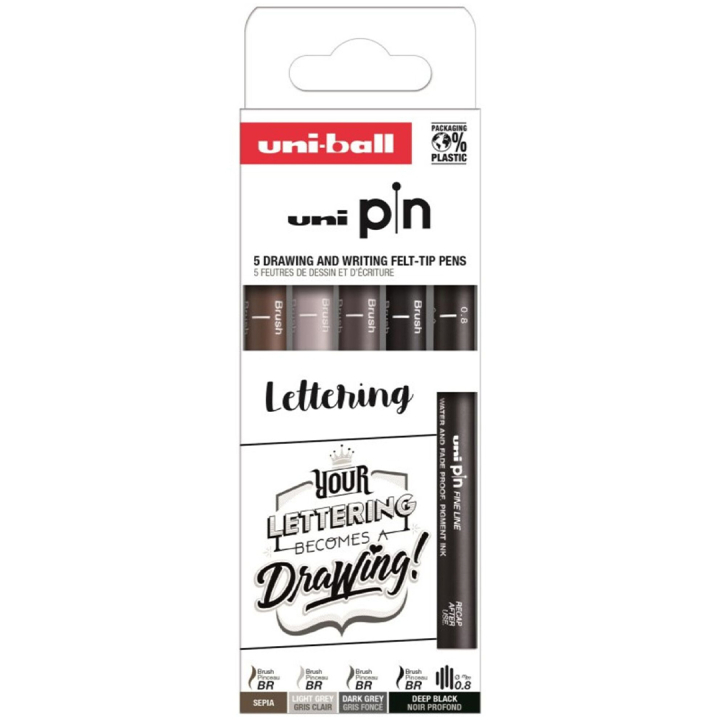 Pin Fineliner 5-set Lettering i gruppen Penner / Kunstnerpenner / Penselpenner hos Pen Store (132722)