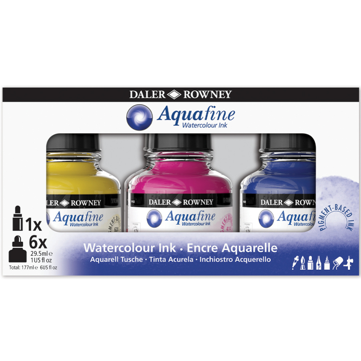Intro Ink Aquarelle set 6 x 29,5 ml i gruppen Kunstnermateriell / Kunstnerfarge / Akvarellmaling / Flytende akvarellmaling hos Pen Store (132932)
