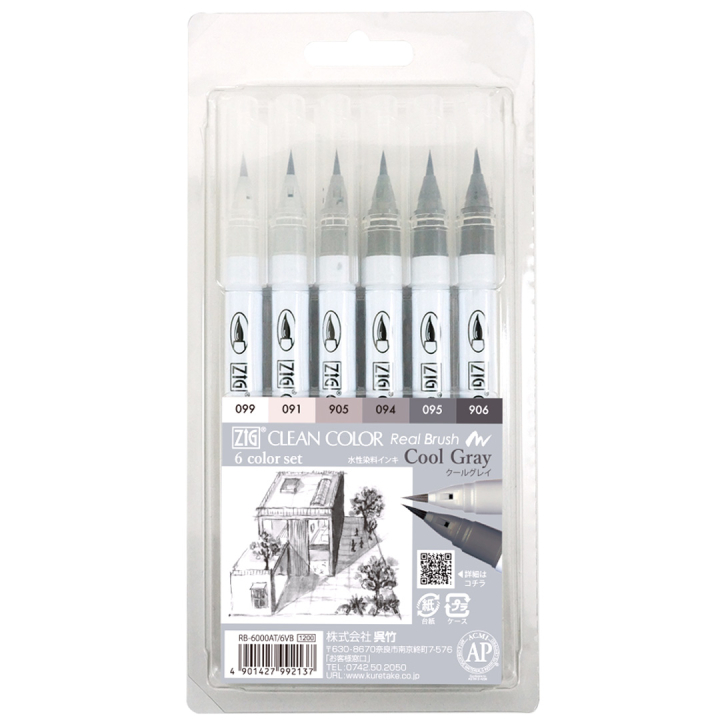 Clean Color Real Brush 6-set Cool Gray i gruppen Penner / Kunstnerpenner / Penselpenner hos Pen Store (134106)