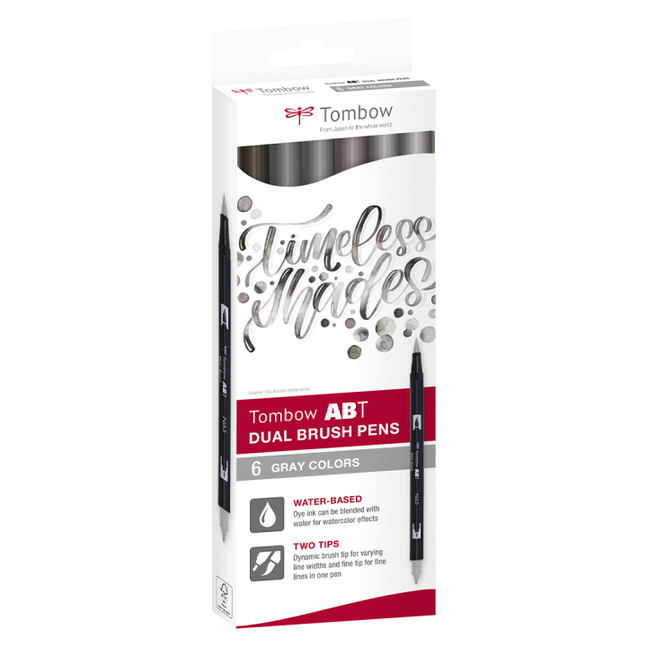 ABT Dual Brush pen 6-set Gray i gruppen Penner / Kunstnerpenner / Penselpenner hos Pen Store (134116)