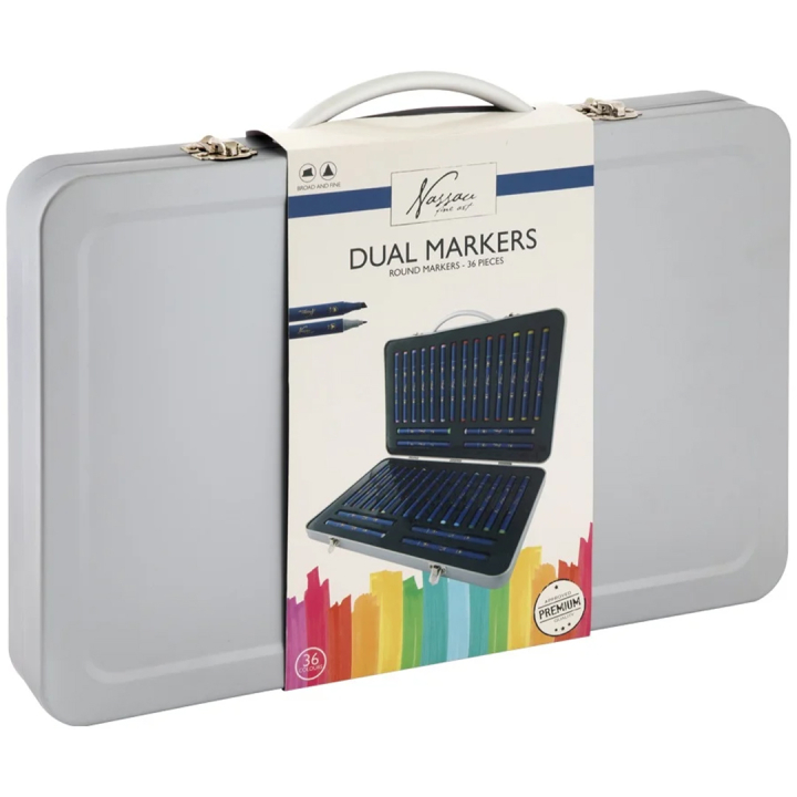 Dual-tip Markers i metallboks 36-sett i gruppen Penner / Kunstnerpenner / Illustrasjonmarkers hos Pen Store (134422)