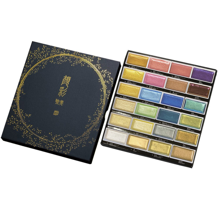 Gansai Tambi Aquarelle 24-set Metallic 2 i gruppen Kunstnermateriell / Kunstnerfarge / Akvarellmaling / Akvarellmaling i kopp hos Pen Store (135538)
