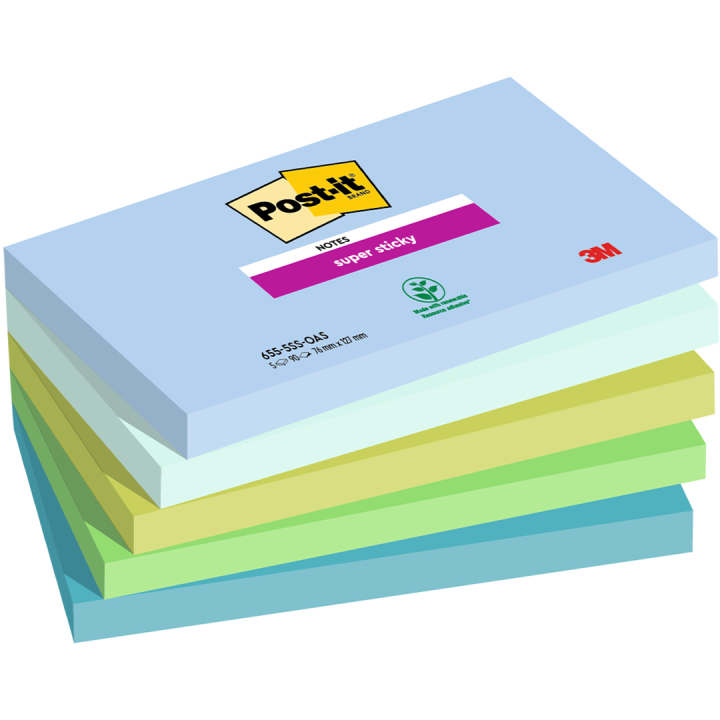 Post-it Super Sticky 76x127 Fargemiks Oasis 5-pakning i gruppen  Papir & Blokk / Skrive og ta notater / Post-it og notisblokker hos Pen Store (135717)