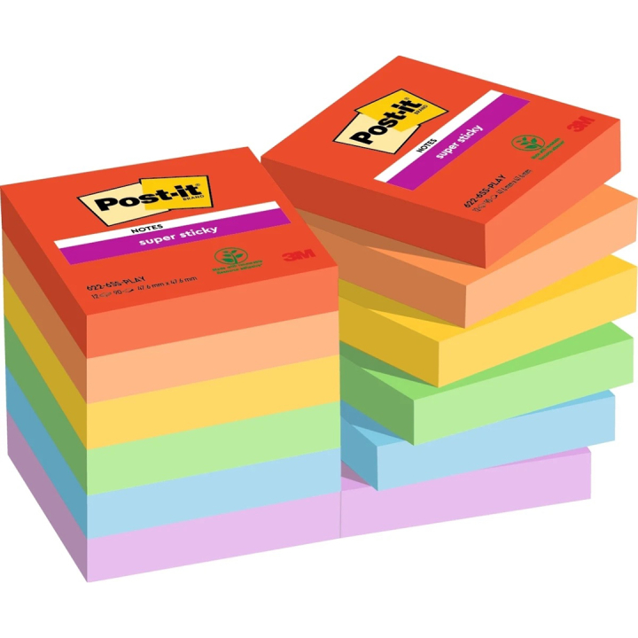 Post-it Super Sticky 47,6x47,6 Fargemiks Playful 12-pakning i gruppen  Papir & Blokk / Skrive og ta notater / Post-it og notisblokker hos Pen Store (135719)