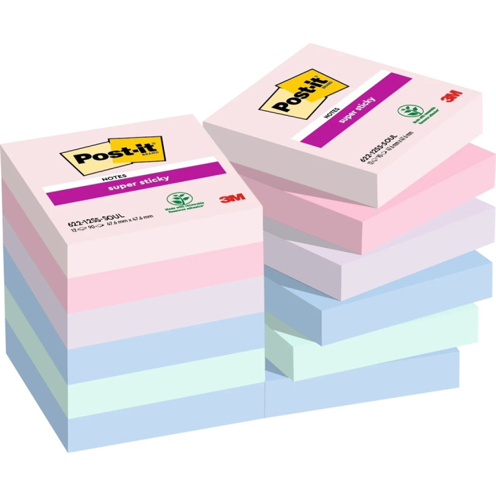 Post-it Super Sticky 47,6x47,6 Fargemiks Soulful 12-pakning i gruppen  Papir & Blokk / Skrive og ta notater / Post-it og notisblokker hos Pen Store (135721)