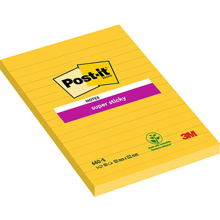 Post-It Super Sticky 102x152 Gult linjert i gruppen  Papir & Blokk / Skrive og ta notater / Post-it og notisblokker hos Pen Store (135727)