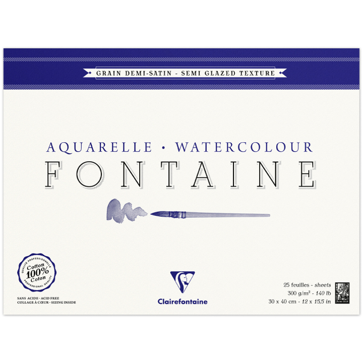 Fontaine Akvarellblokk Semi-Glazed 30x40 cm 300g i gruppen  Papir & Blokk / Artistblokk / Akvarellpapir hos Pen Store (136160)