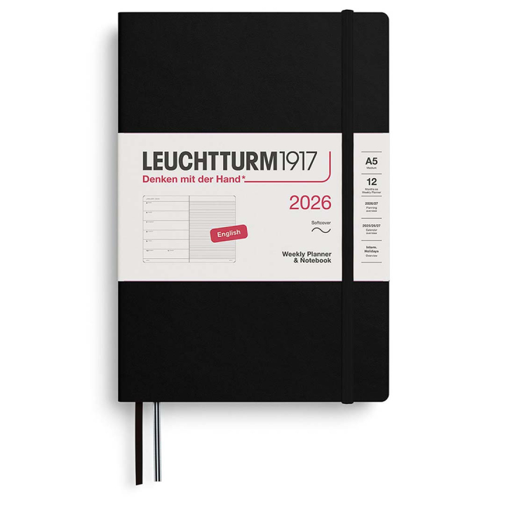 Kalender Weekly Planner & Notebook 2026 A5 Soft Cover Black i gruppen  Papir & Blokk / Kalendere / 12 md kalendere hos Pen Store (136238)