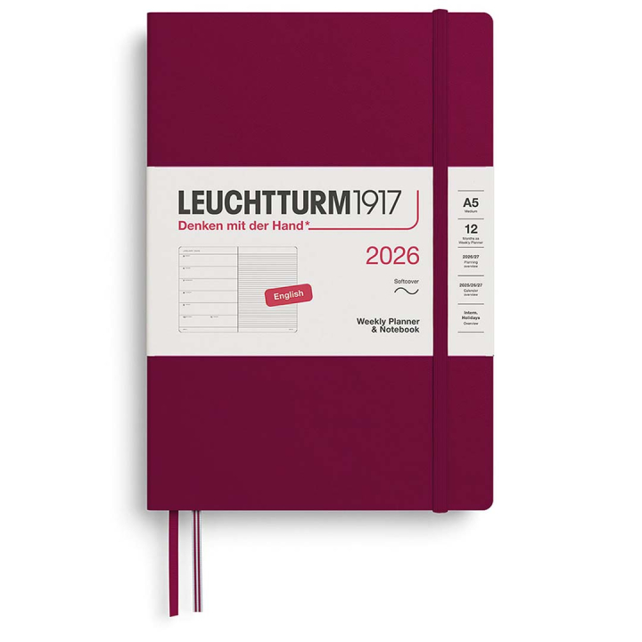 Kalender Weekly Planner & Notebook 2026 A5 Soft Cover Port Red i gruppen  Papir & Blokk / Kalendere / 12 md kalendere hos Pen Store (136241)
