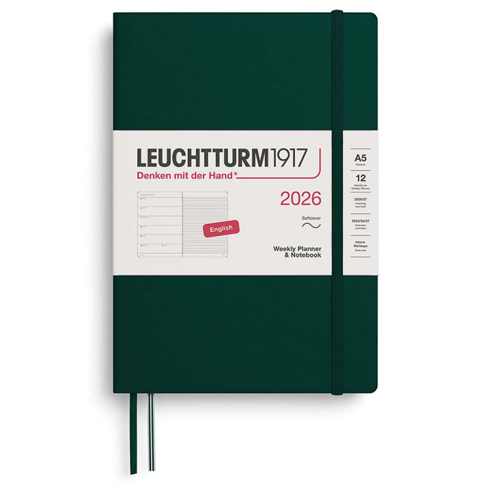 Kalender Weekly Planner & Notebook 2026 A5 Soft Cover Forest Green i gruppen  Papir & Blokk / Kalendere / 12 md kalendere hos Pen Store (136246)