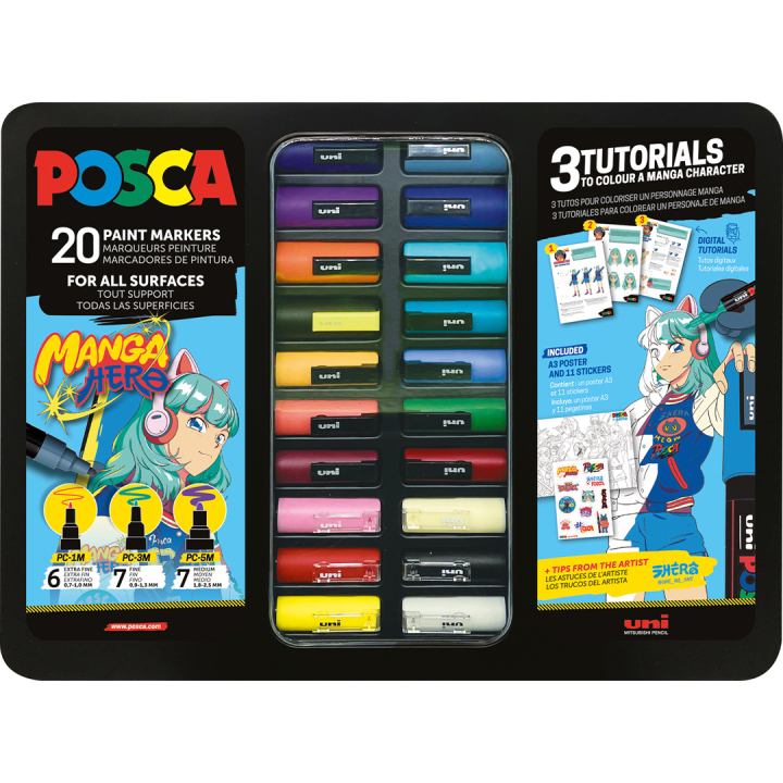 Posca Manga Hero 20-sett i gruppen Penner / Kunstnerpenner / Akrylmarkers hos Pen Store (136281)