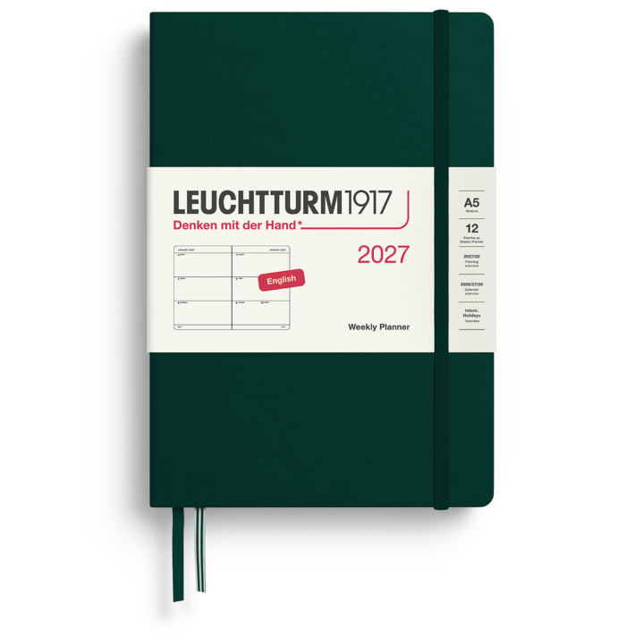 Kalender Weekly Planner 2027 A5 Forest Green i gruppen Papir & Blokk / Kalendere / 12 md kalendere hos Pen Store (137491)