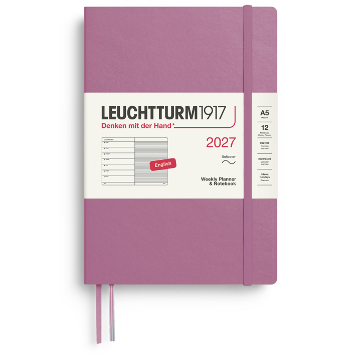Kalender Weekly Planner & Notebook 2027 A5 Soft Cover Dusty Rose i gruppen  Papir & Blokk / Kalendere / 12 md kalendere hos Pen Store (137495)
