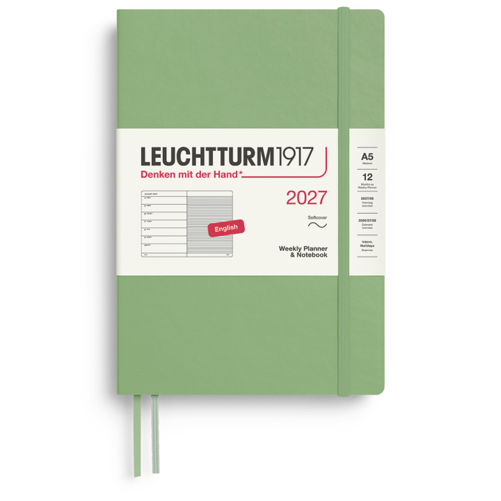 Kalender Weekly Planner & Notebook 2027 A5 Soft Cover Sage i gruppen  Papir & Blokk / Kalendere / 12 md kalendere hos Pen Store (137500)